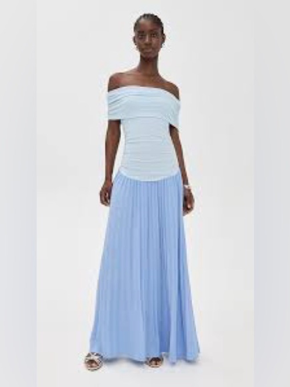 Lioness Blue Off The Shoulder Drop Waist Maxi Dress - New - Size XL